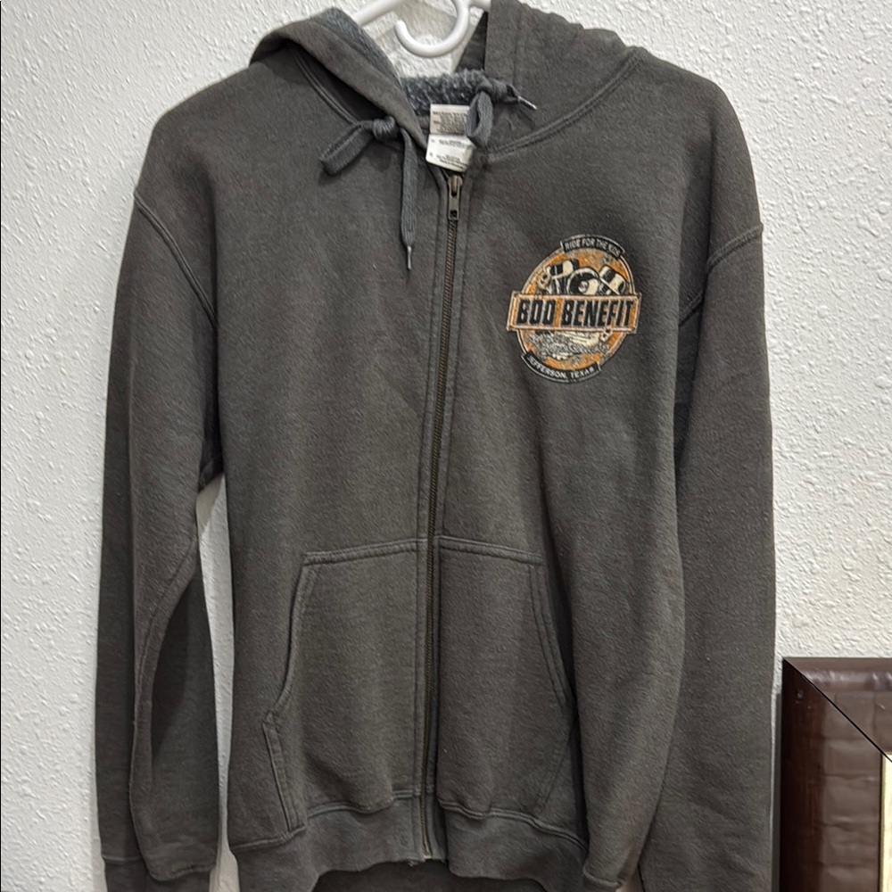 Gray Zip-Up Hoodie with Boo Benefit Logo